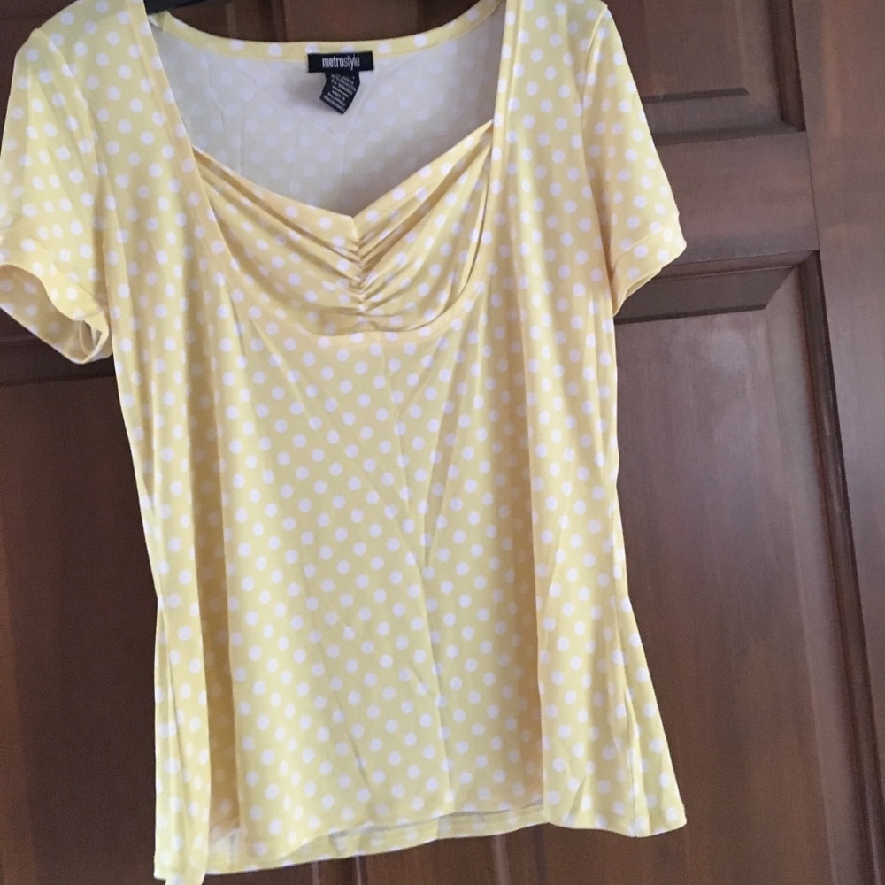 Yellow and white polka dot top